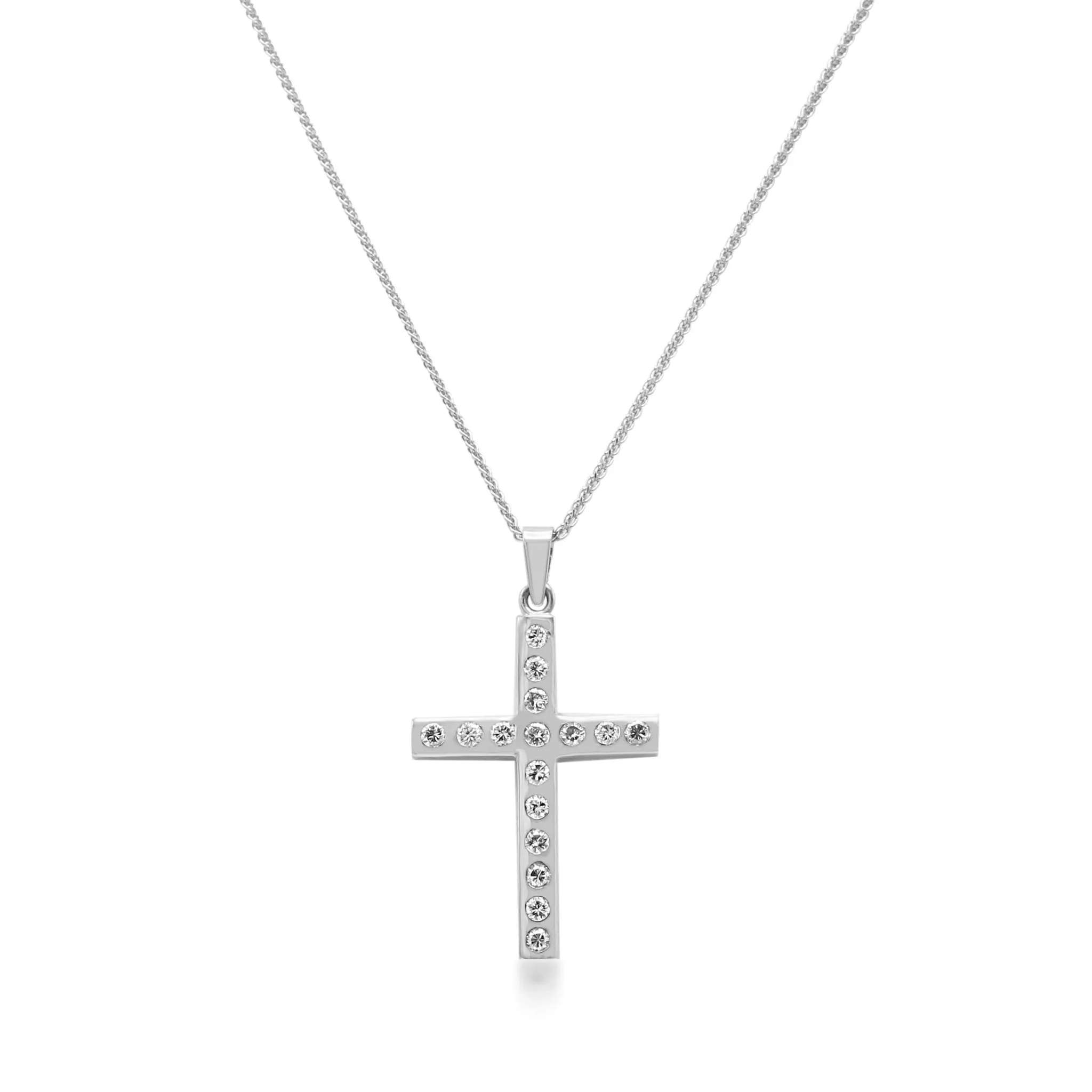 0.96ct Diamond Set Cross Pendant on Chain - 18ct White Gold