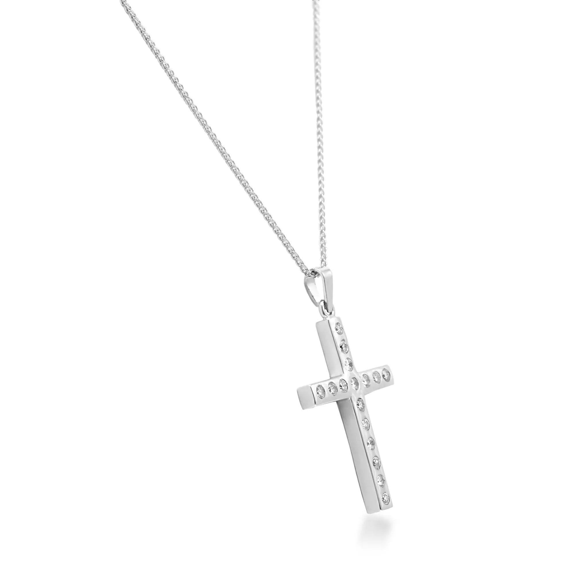 0.96ct Diamond Set Cross Pendant on Chain - 18ct White Gold