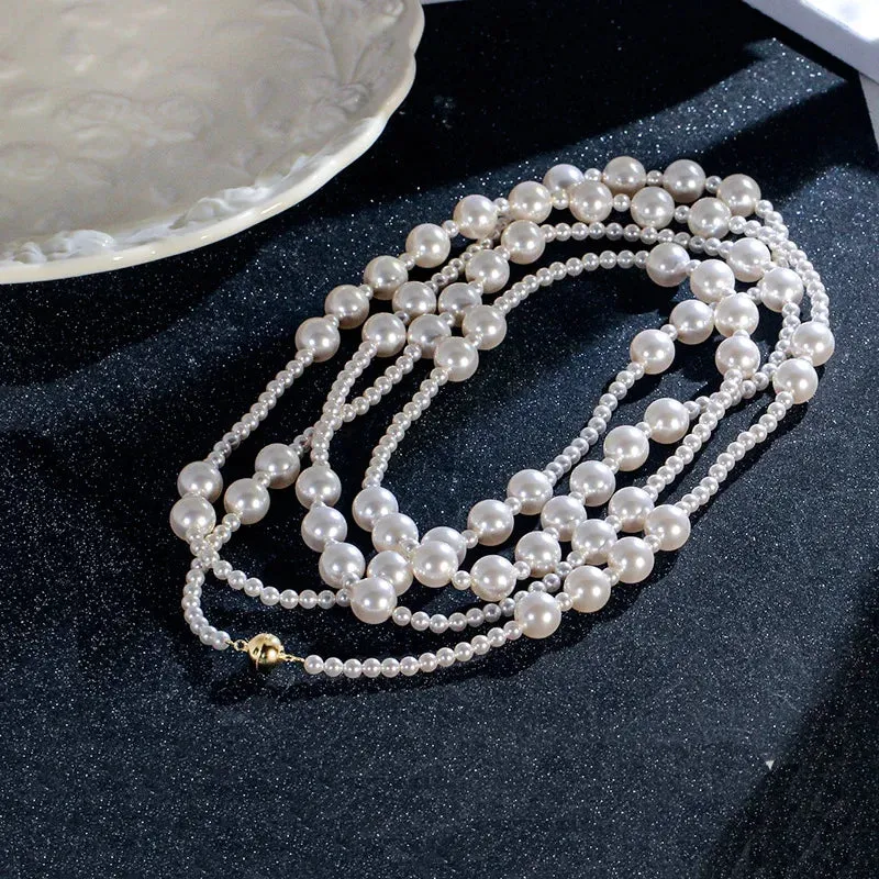 1 -JC - Women’s Pearl Necklace: 1.6m shell pearls, silver buckle, wear multiple ways