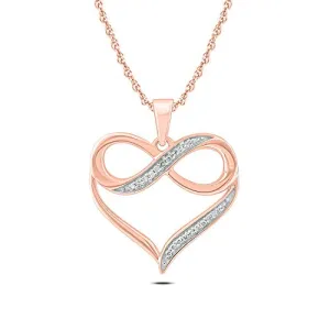 10K Rose Gold Diamond Infinity Heart Pendant Necklace for Women (1/20 ct), 18”