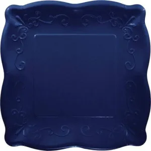 10" Square Banquet Embossed Plates - Navy Blue