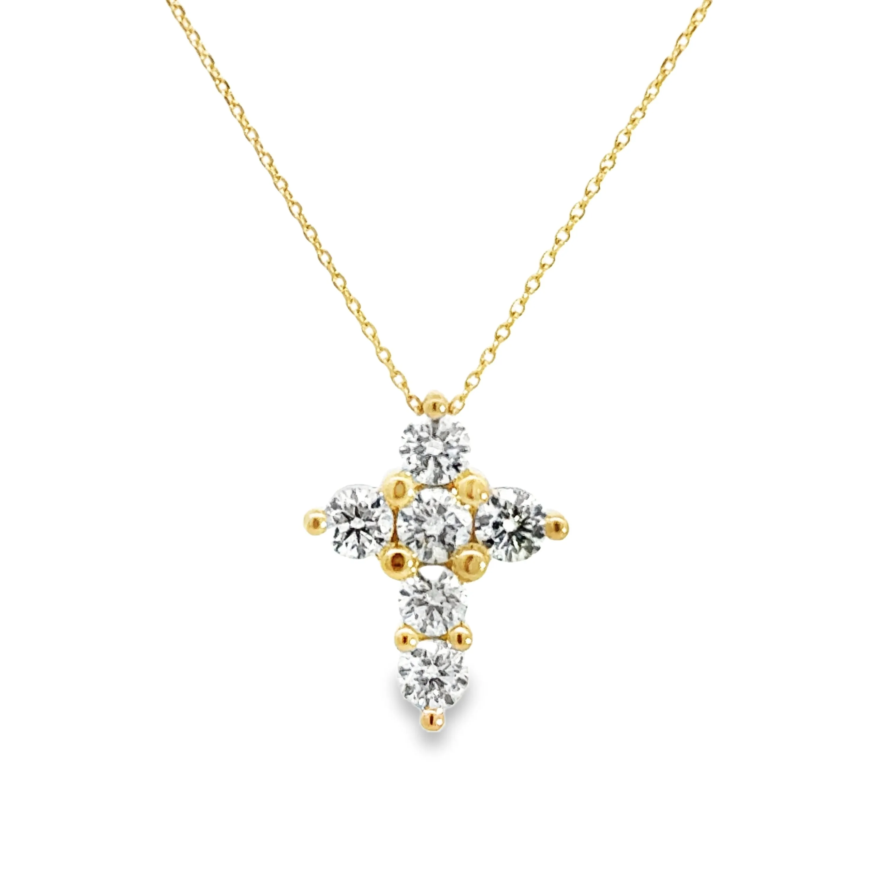 14K Yellow Gold Diamond Cross Pendant Necklace - 1.20ct