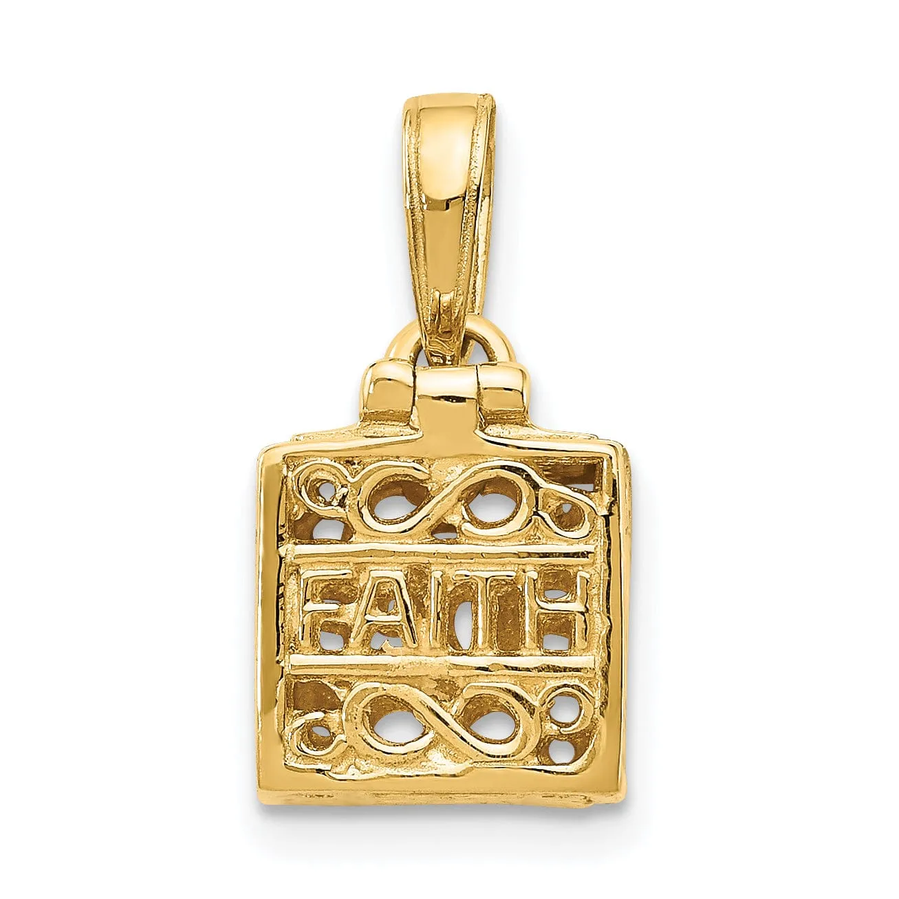 14K Yellow Gold Polished Finish 3-D Faith and Hope Prayer Box Pendant