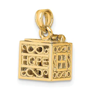 14K Yellow Gold Polished Finish 3-D Faith and Hope Prayer Box Pendant