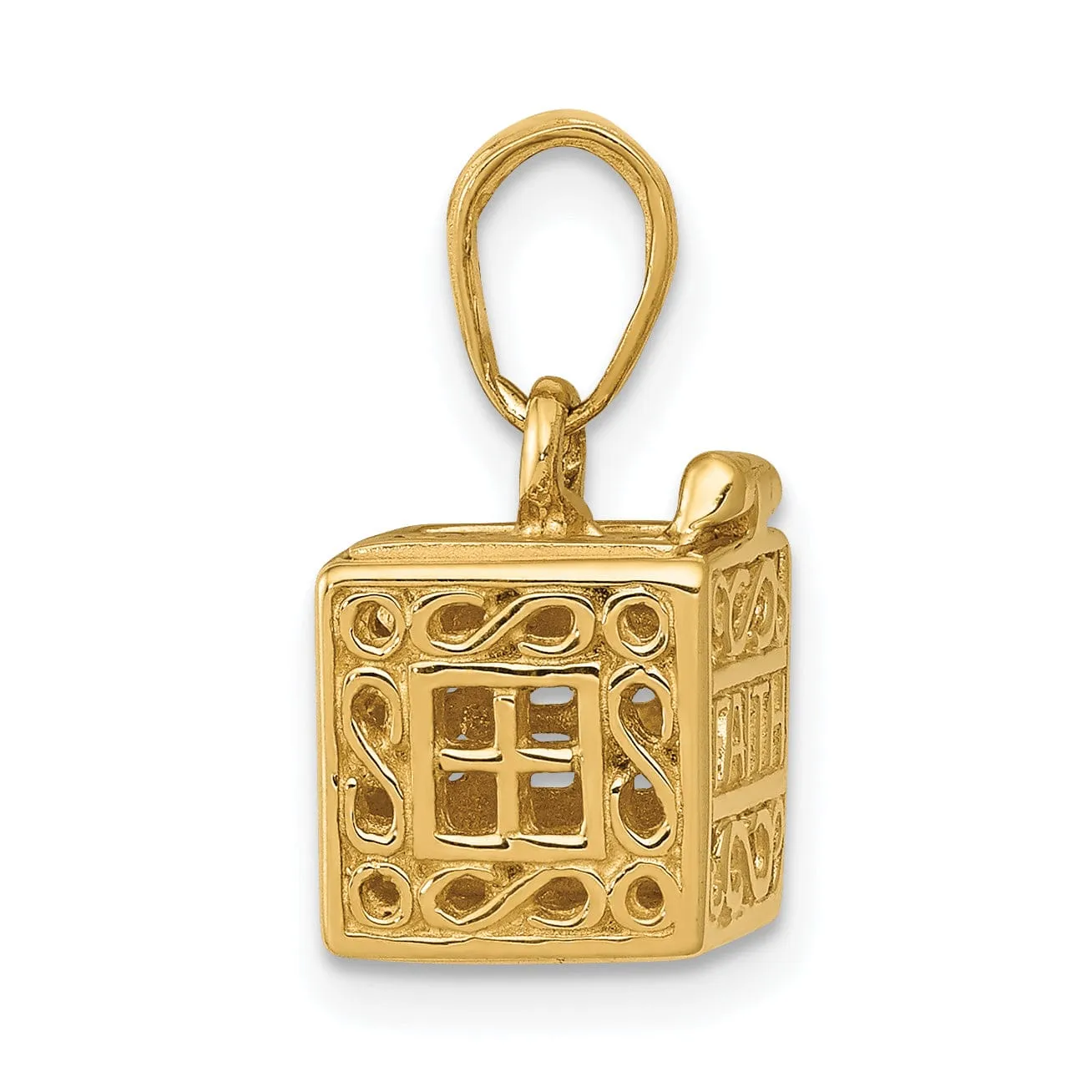 14K Yellow Gold Polished Finish 3-D Faith and Hope Prayer Box Pendant