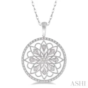 1/5 Ctw Round Cut Diamond Circle Flower Pendant in 10K White Gold with Chain