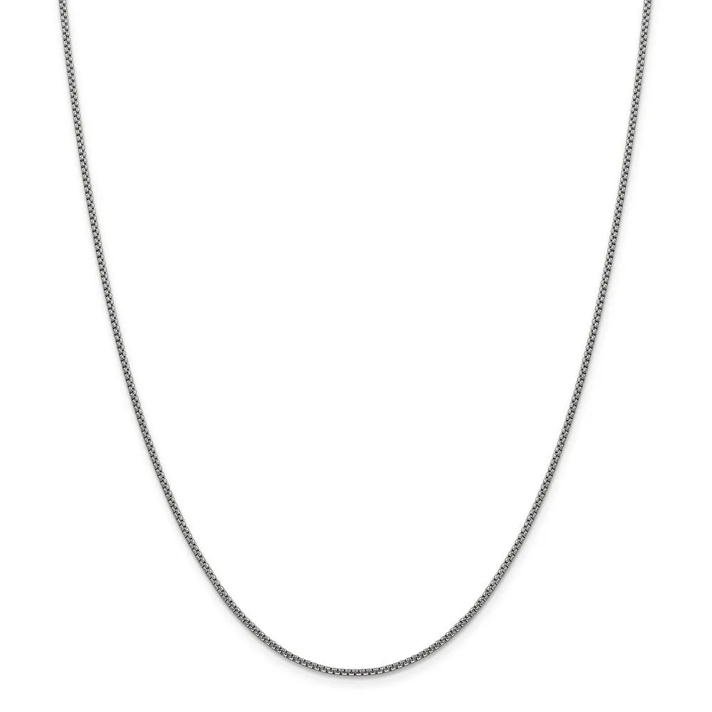 1.5mm 14k White Gold Hollow Round Box Chain Necklace