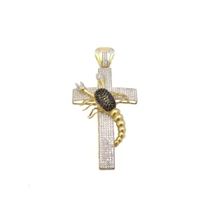 3D Iced-Out Scorpion Cross CZ Pendant (14K).