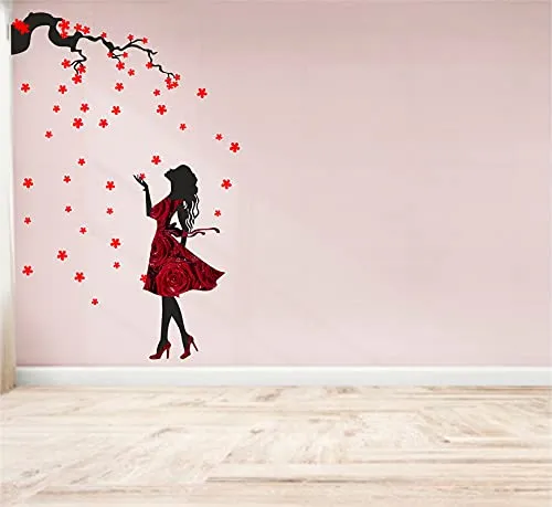 Advait designs - Beautiful Dreamy Girl Standing in Tree Wall Sticker for Home Living Room Bedroom Office KitchenAETC48-HK