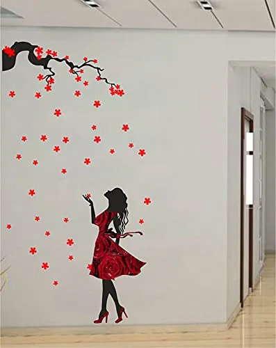 Advait designs - Beautiful Dreamy Girl Standing in Tree Wall Sticker for Home Living Room Bedroom Office KitchenAETC48-HK