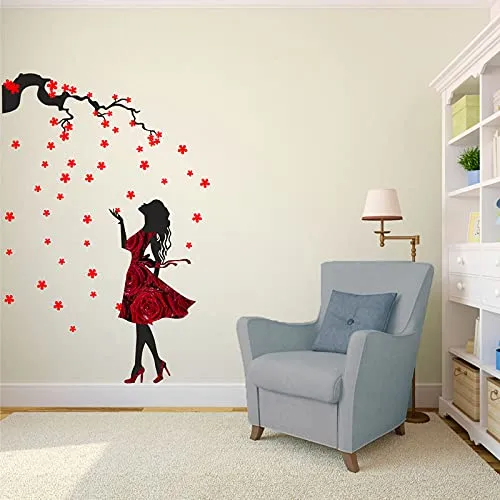 Advait designs - Beautiful Dreamy Girl Standing in Tree Wall Sticker for Home Living Room Bedroom Office KitchenAETC48-HK