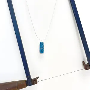 Aluminium and silver double rectangular pendant - petrol blue