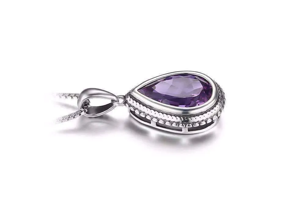 Bezel Set Alexandrite Sapphire Pear 6.6CT Sterling Silver IOBI Precious Gems Pendant Necklace