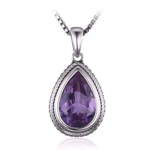 Bezel Set Alexandrite Sapphire Pear 6.6CT Sterling Silver IOBI Precious Gems Pendant Necklace