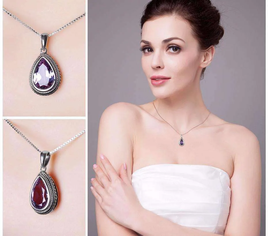 Bezel Set Alexandrite Sapphire Pear 6.6CT Sterling Silver IOBI Precious Gems Pendant Necklace