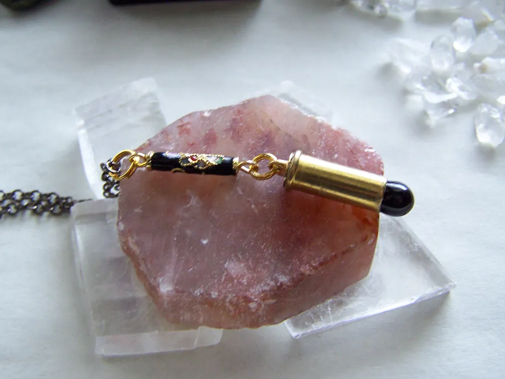 Black Obsidian Gold Cloisonne Bullet Jewelry Pendant