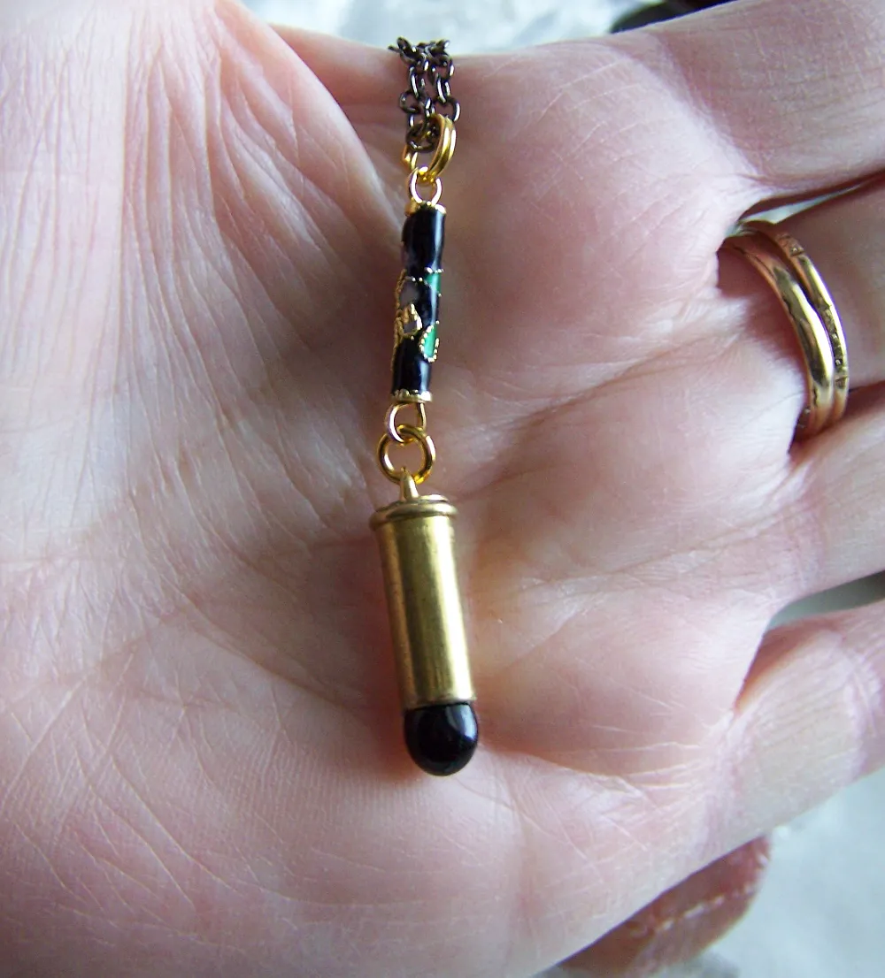 Black Obsidian Gold Cloisonne Bullet Jewelry Pendant