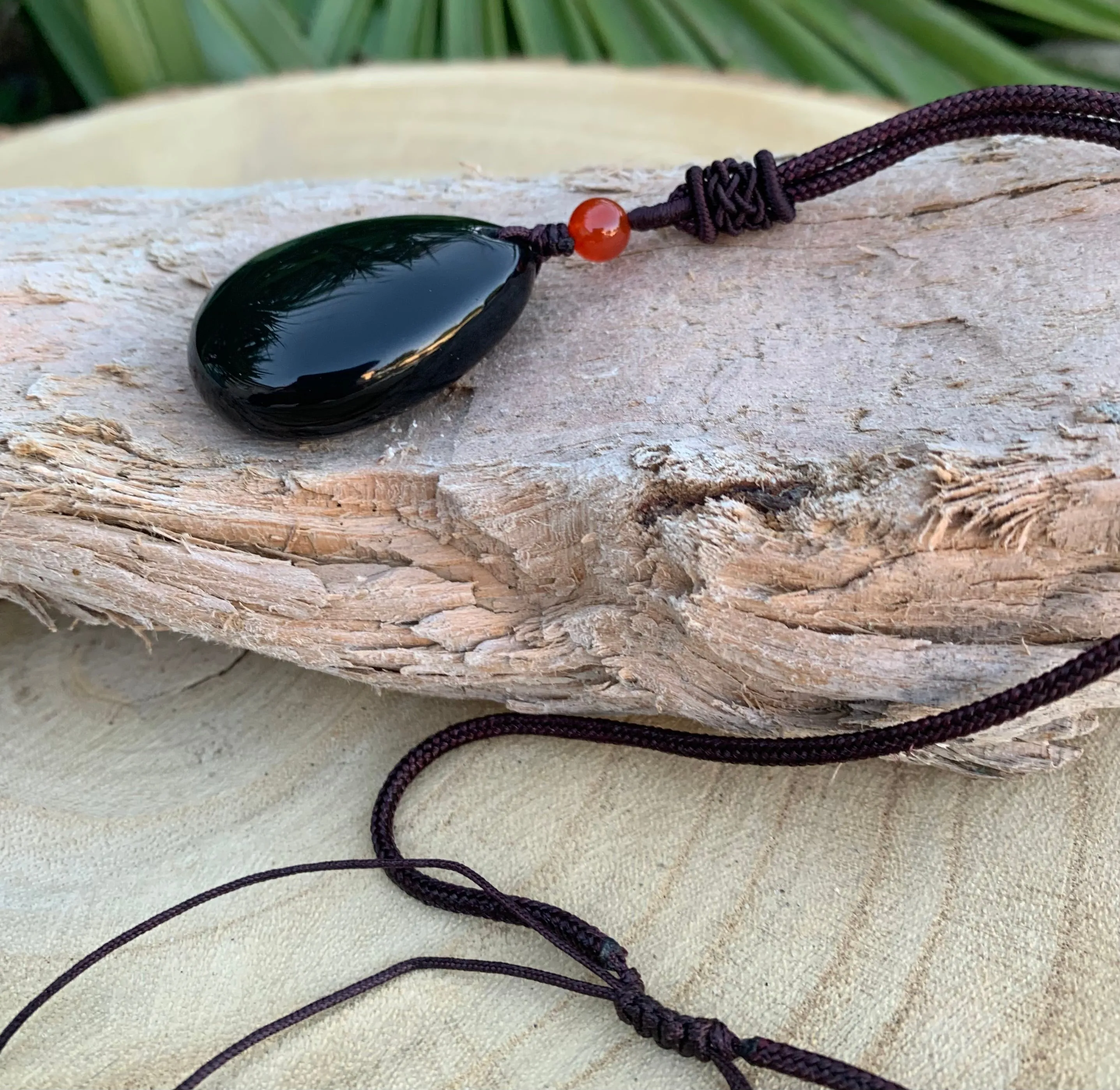 Black obsidian pendant "The powerful protection", heart and drop