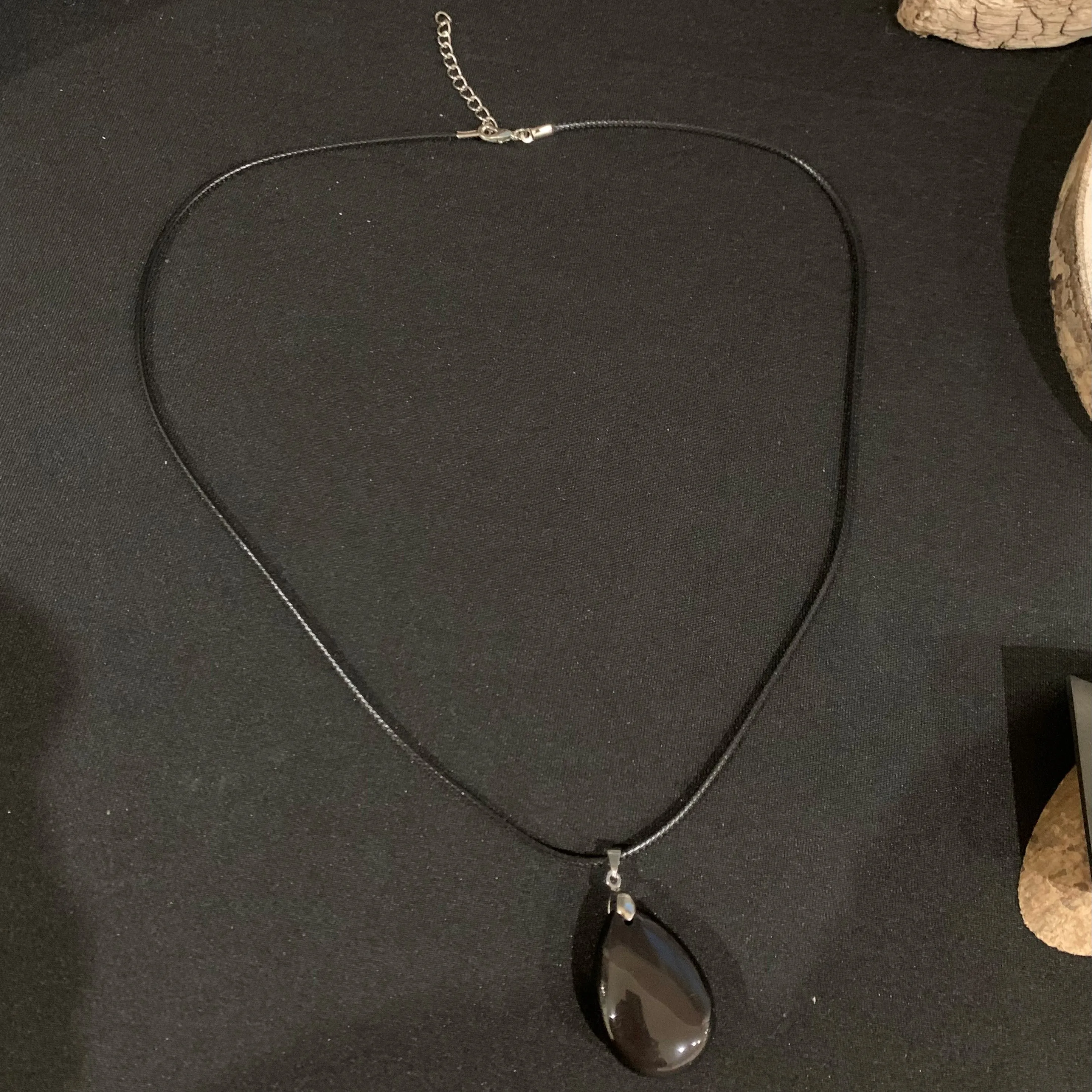 Black obsidian pendant "The powerful protection", heart and drop