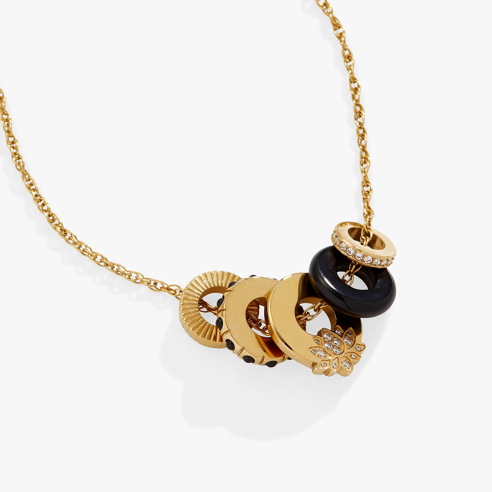 Black Onyx Lotus Charm Necklace