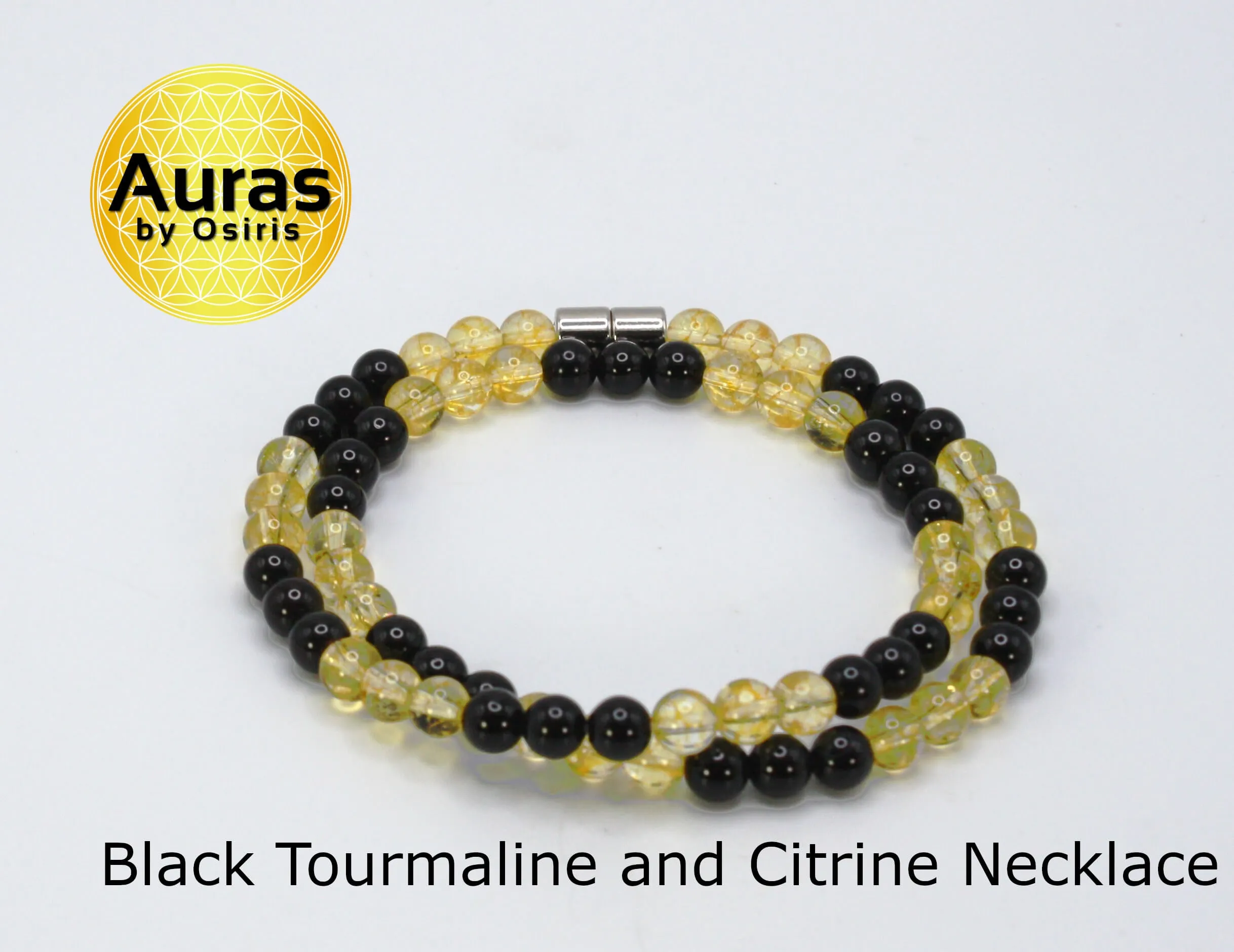 Black Tourmaline and Citrine Necklace - Gifts for Man/Woman - Protection and Prosperity Necklace - 6mm Beaded Necklace