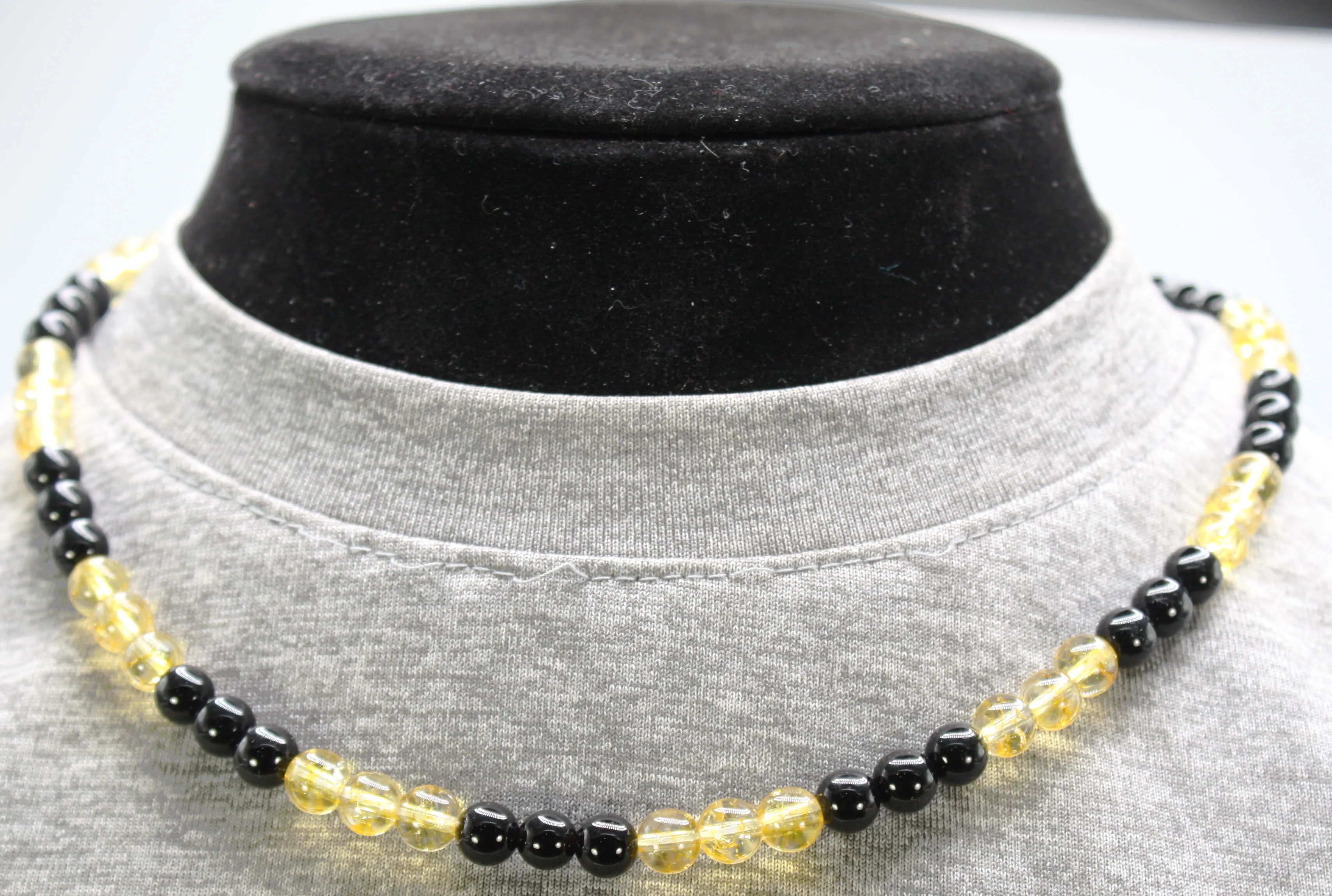 Black Tourmaline and Citrine Necklace - Gifts for Man/Woman - Protection and Prosperity Necklace - 6mm Beaded Necklace