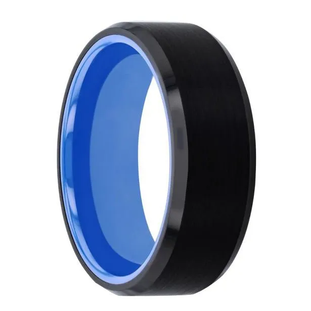 Black Tungsten Band with Deep Blue Inside Color