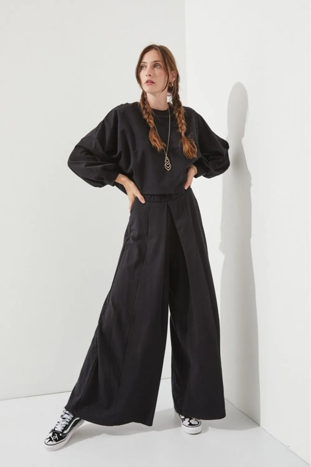 Black Turning Heads Top and Wide Leg Pant Set