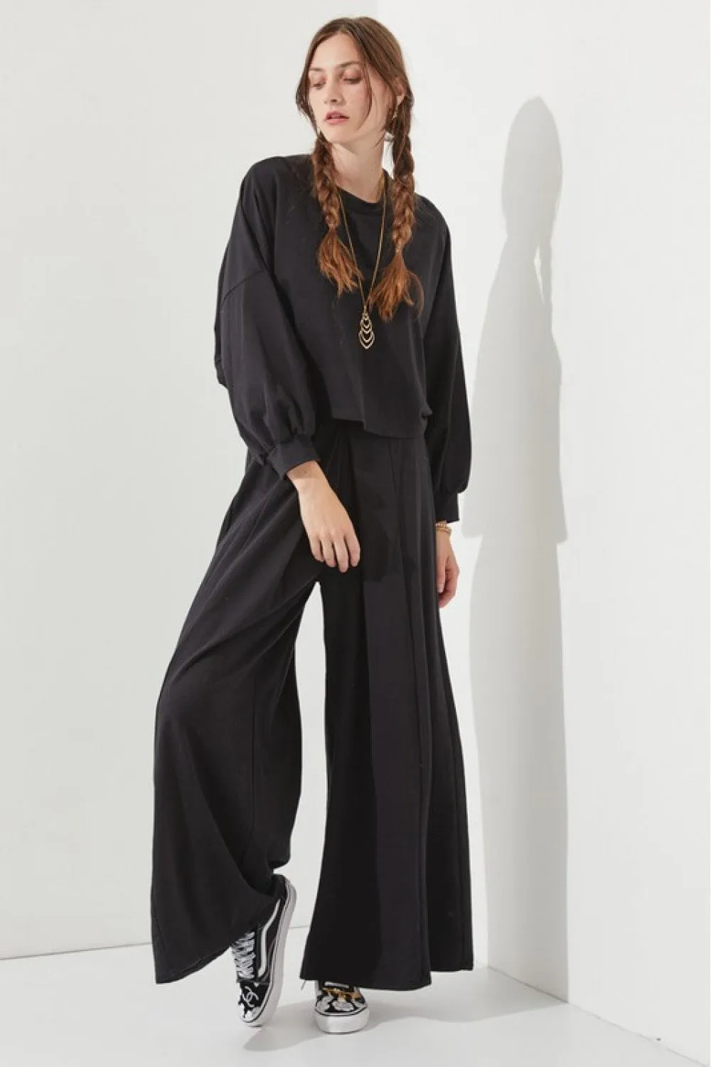 Black Turning Heads Top and Wide Leg Pant Set