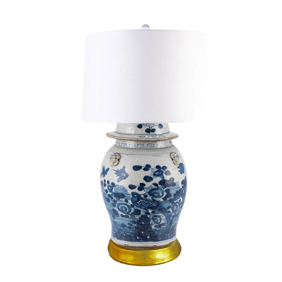 Blue and White Vintage Flower Bird Lamp