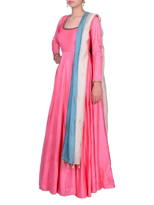 Blush Pink Sequins Thread Embroidered Anarkali Set.