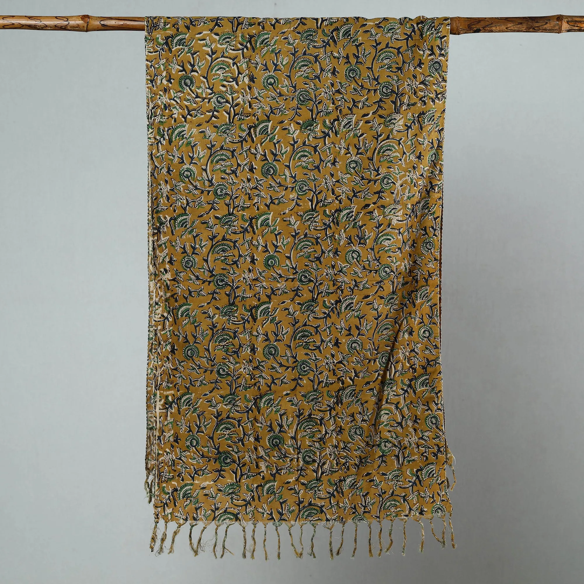 Brown - Sanganeri Block Printed Cotton Stole with Tassels 83