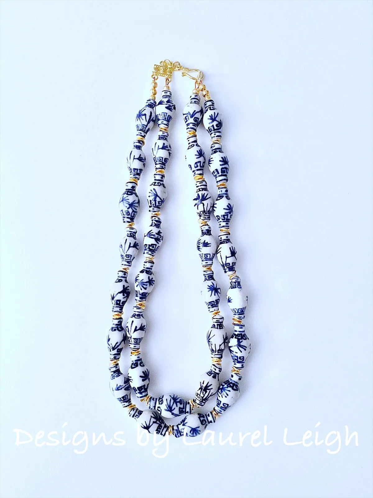 Chinoiserie Double Strand Ginger Jar Necklace - Blue & White