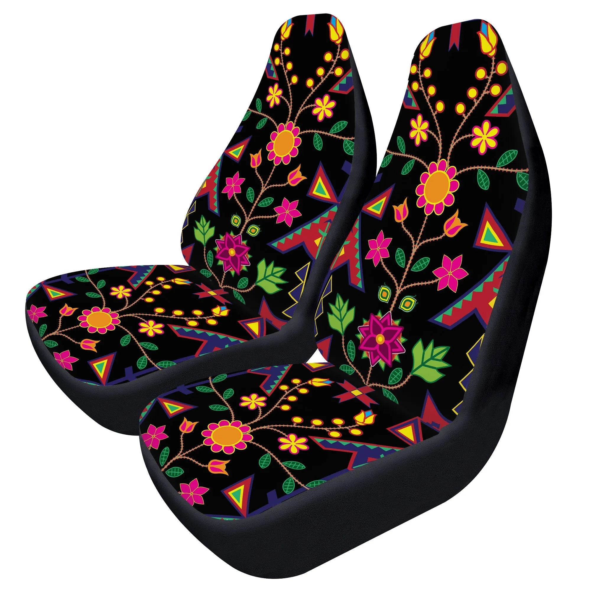 D50 Geometric Floral Spring Black Car Seat Covers