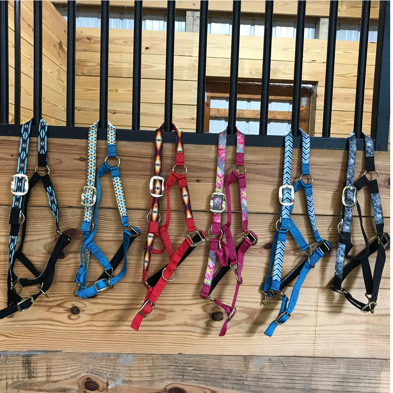 Derby Originals Patterned Nylon Padded Adjustable Horse Halters with Matching 10’ Soft Grip Lead Rope - 6 Month Warranty