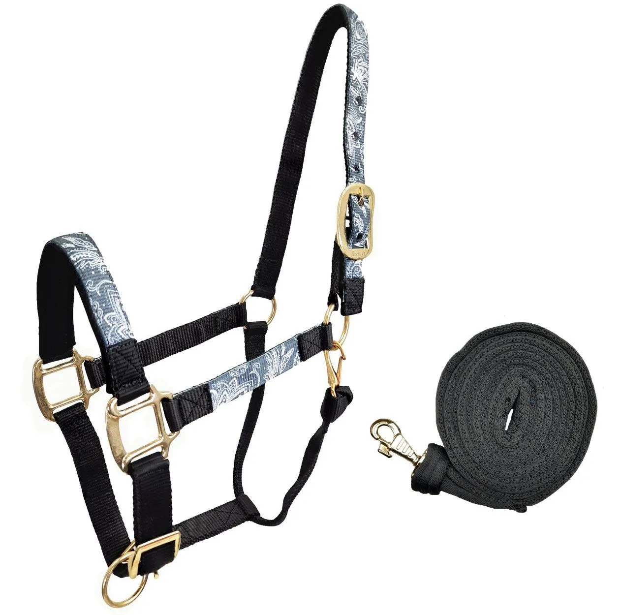 Derby Originals Patterned Nylon Padded Adjustable Horse Halters with Matching 10’ Soft Grip Lead Rope - 6 Month Warranty