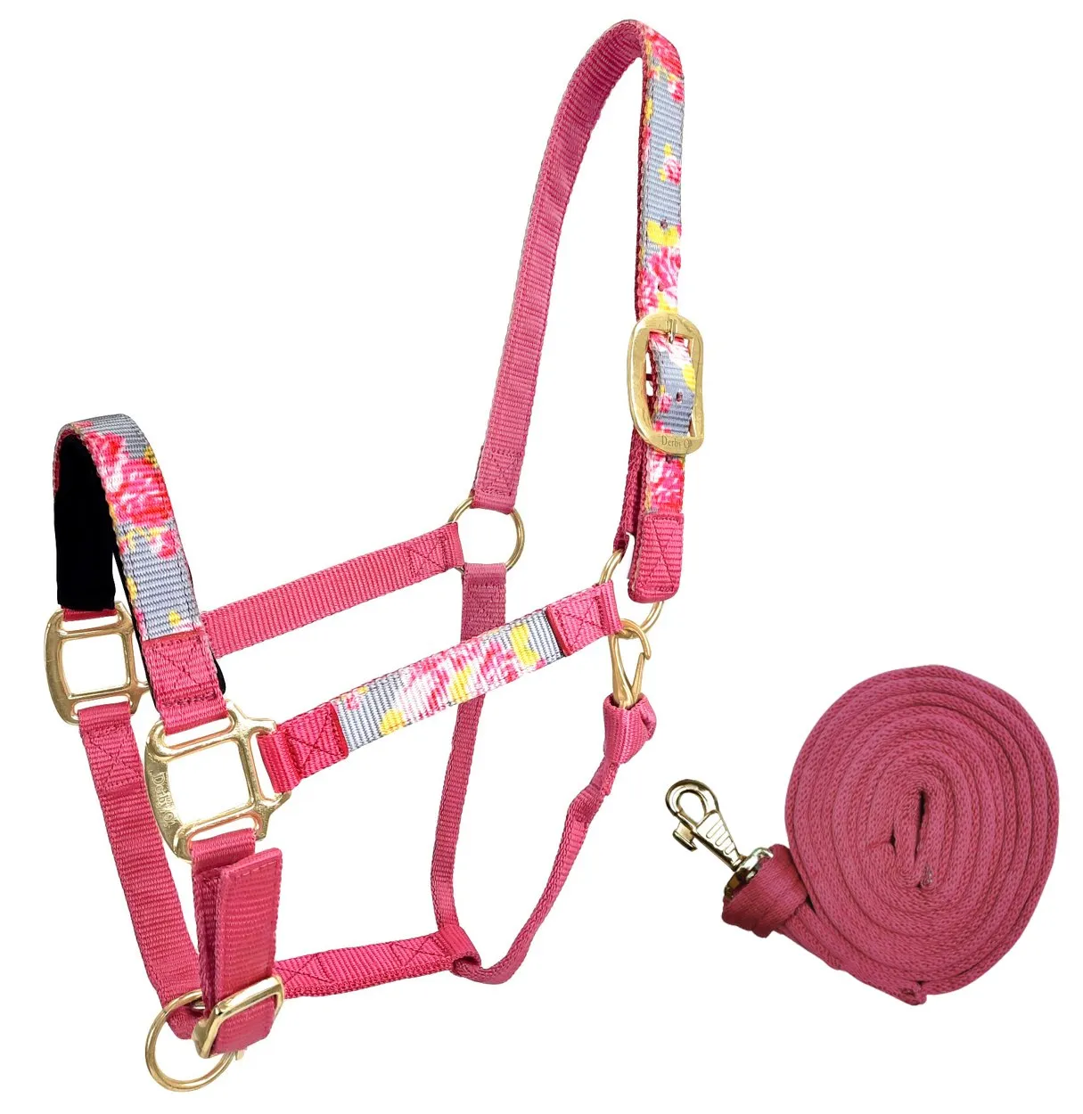 Derby Originals Patterned Nylon Padded Adjustable Horse Halters with Matching 10’ Soft Grip Lead Rope - 6 Month Warranty