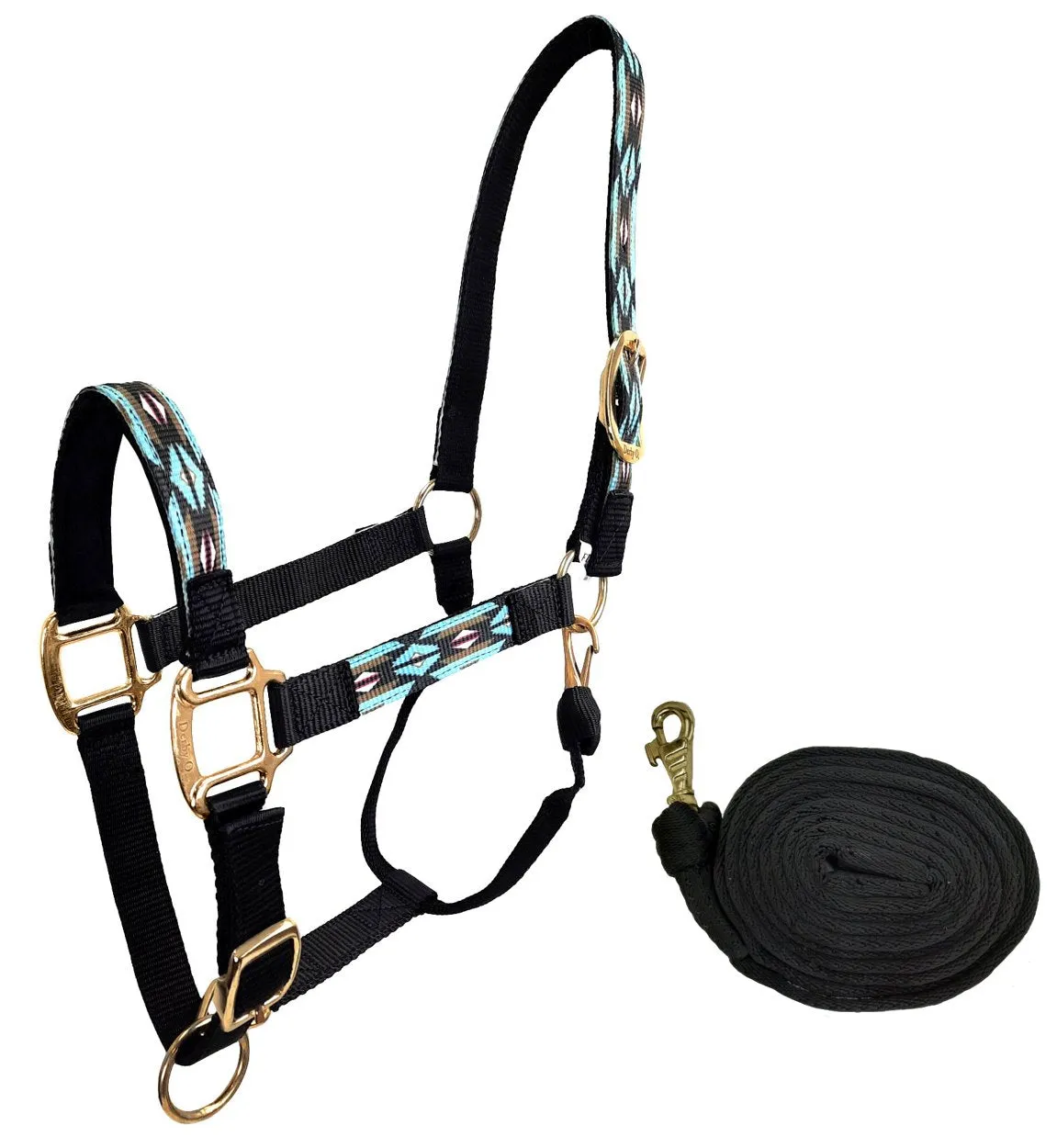 Derby Originals Patterned Nylon Padded Adjustable Horse Halters with Matching 10’ Soft Grip Lead Rope - 6 Month Warranty