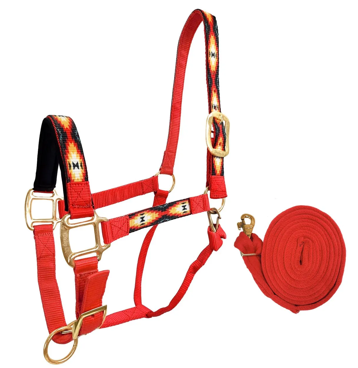 Derby Originals Patterned Nylon Padded Adjustable Horse Halters with Matching 10’ Soft Grip Lead Rope - 6 Month Warranty