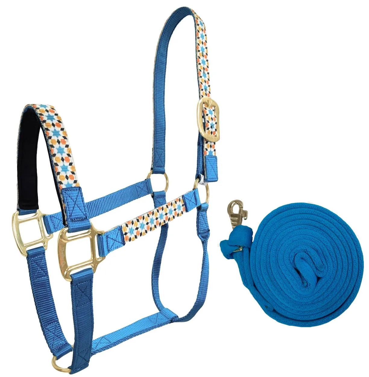 Derby Originals Patterned Nylon Padded Horse Halters with Matching 10’ Soft Grip Lead Rope - 6 Month Warranty