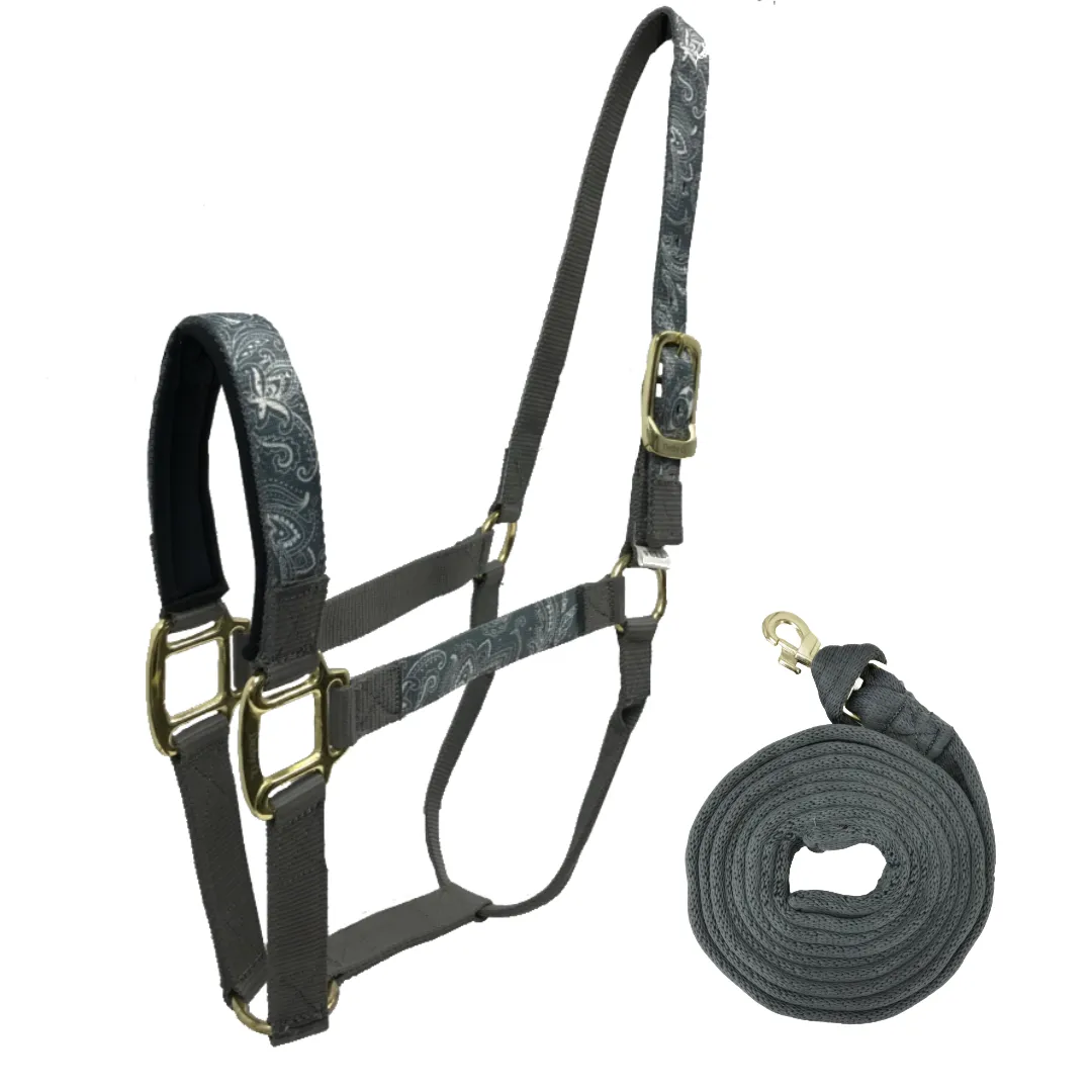 Derby Originals Patterned Nylon Padded Horse Halters with Matching 10’ Soft Grip Lead Rope - 6 Month Warranty