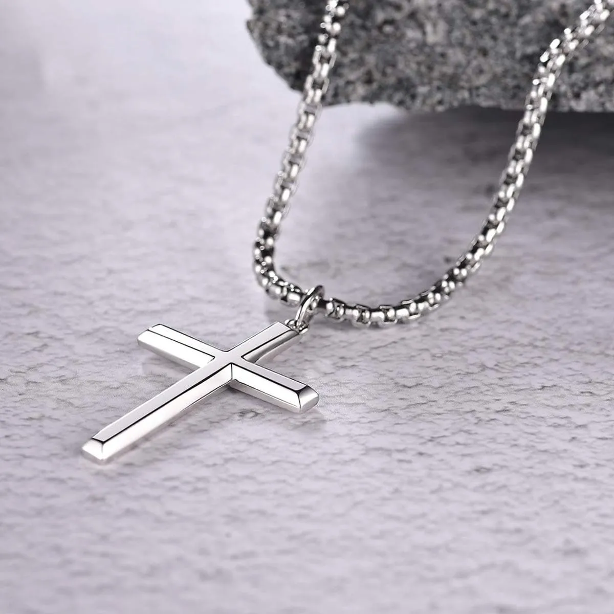 FANCIME Mens Plain Polished Cross Sterling Silver Necklace