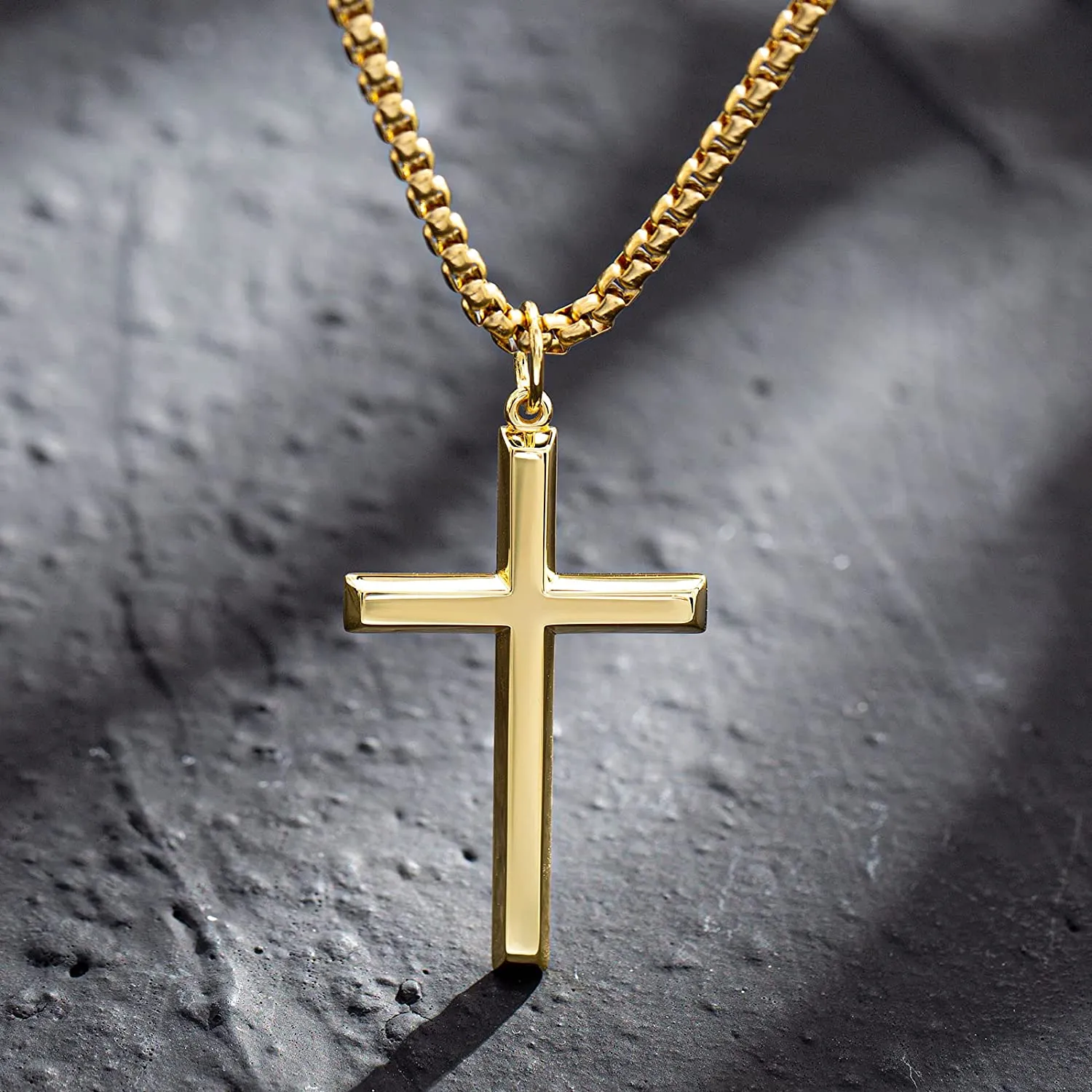 FANCIME Mens Polished Cross 925 Sterling Silver Necklace