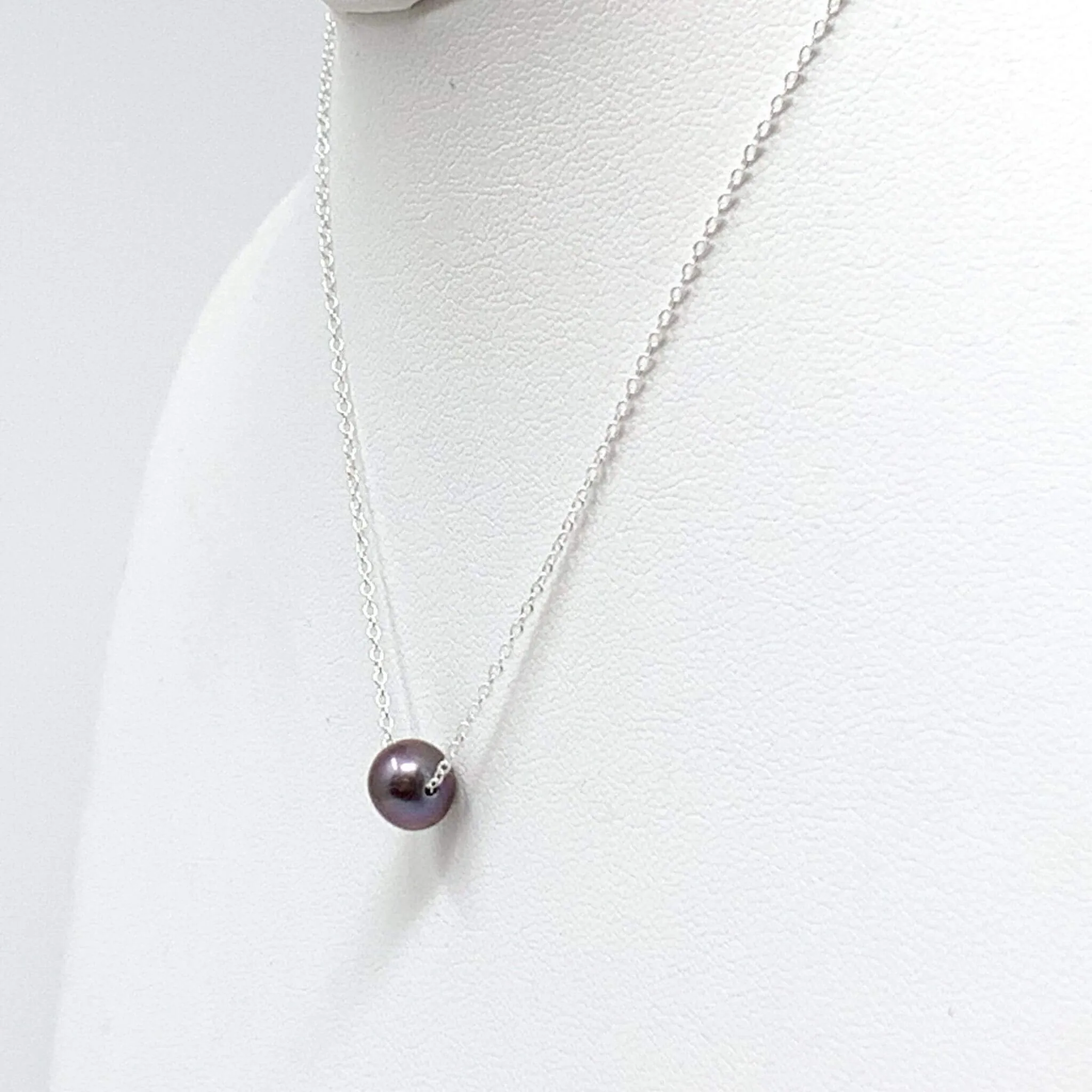 Floating Freshwater Pearl Necklace On Sterling Silver Chain