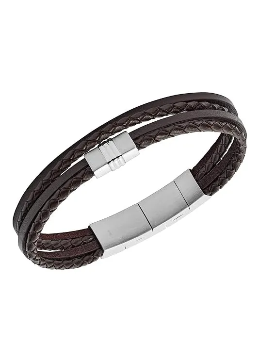 FOSSIL JEWELLERY LEATHER BROWN MULTI STRAND BRAIDED BRACELET JF02934040