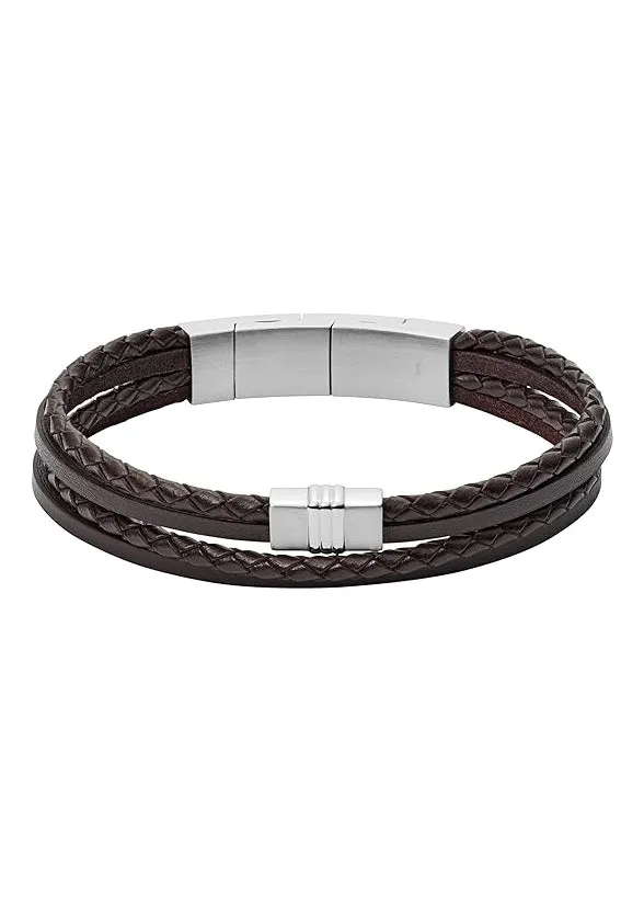 FOSSIL JEWELLERY LEATHER BROWN MULTI STRAND BRAIDED BRACELET JF02934040