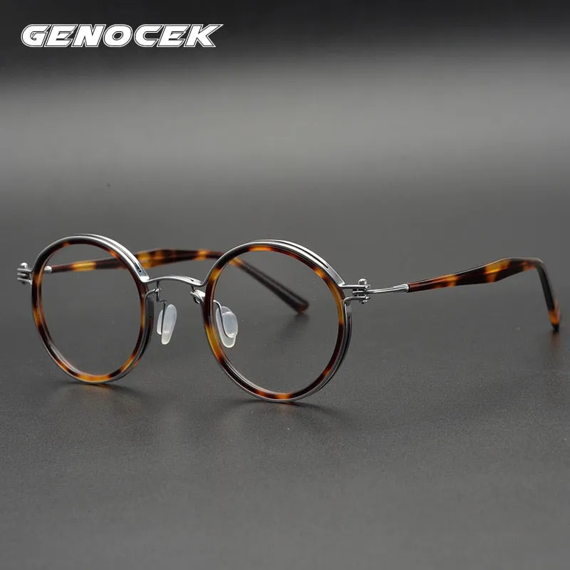 Gatenac Unisex Full Rim Round Handcrafted Acetate Alloy Frame Eyeglasses Gxyj07