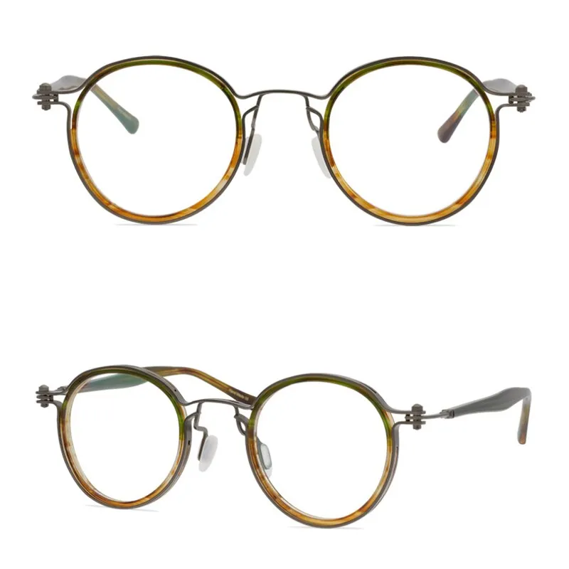 Gatenac Unisex Full Rim Round Handcrafted Acetate Alloy Frame Eyeglasses Gxyj07