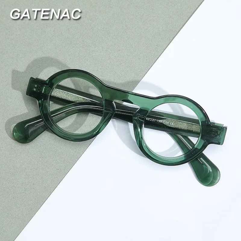 Gatenac Unisex Full Rim Round Handcrafted Acetate Frame Eyeglasses Gxyj771