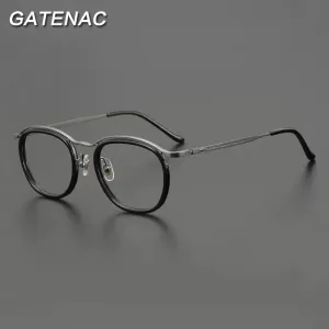 Gatenac Unisex Full Rim Round Square Titanium Acetate Eyeglasses Gxyj905